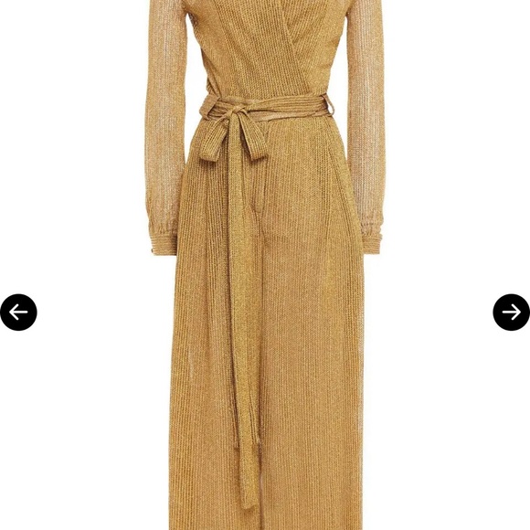 Missoni Metallic Knit Wrap Jumpsuit Gold Lurex Wide Leg Plunge Size 38 NWT Italy - Picture 9 of 16